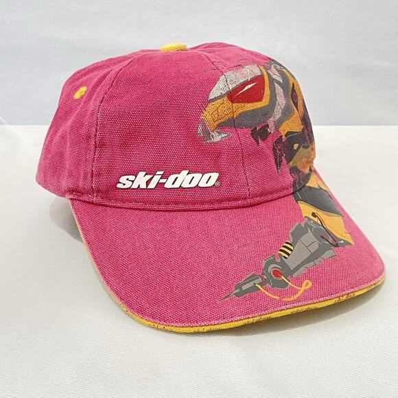 Vintage Ski-Doo Hat SnapBack Adjustable Unisex Adult Pink Racing Snowmobile - Picture 1 of 8